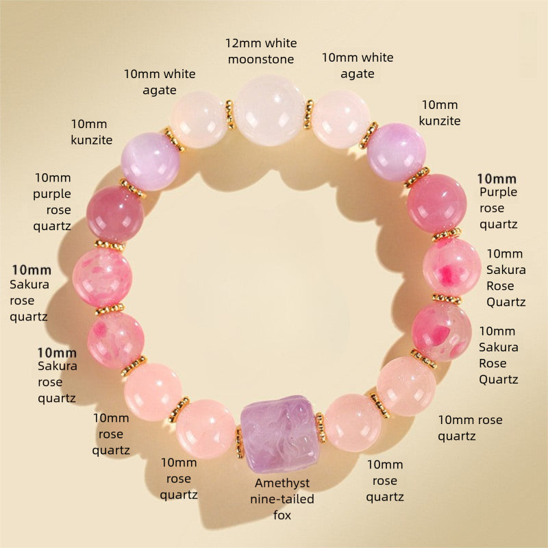 Nine-Tail Fox Duobao Bracelet – Natural Amethyst, Aquamarine & Crystal Beads Jewelry