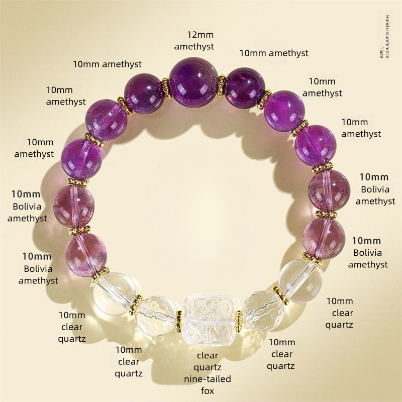 Nine-Tail Fox Duobao Bracelet – Natural Amethyst, Aquamarine & Crystal Beads Jewelry