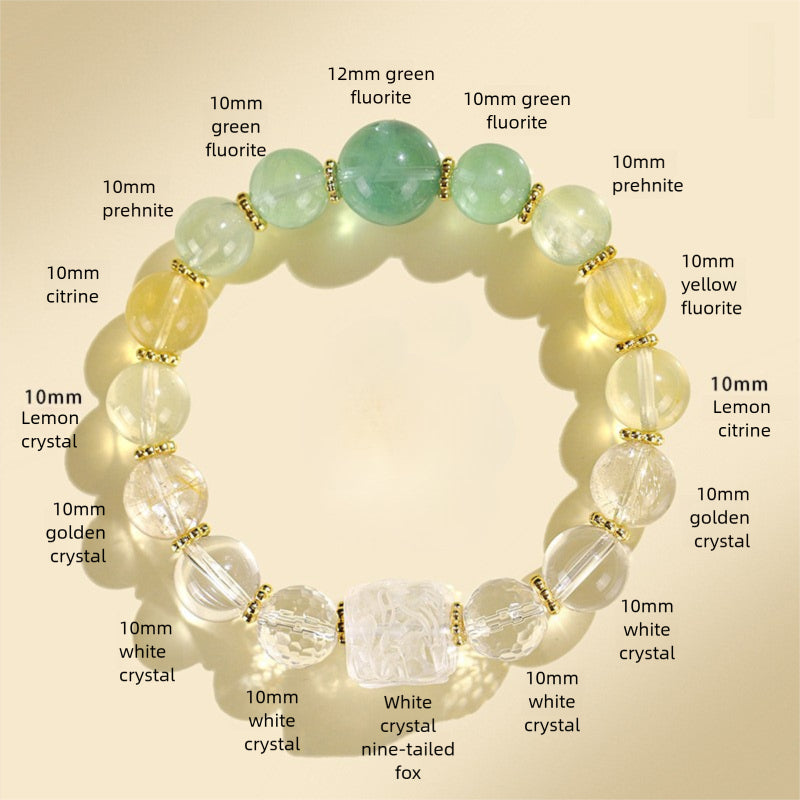 Nine-Tail Fox Duobao Bracelet – Natural Amethyst, Aquamarine & Crystal Beads Jewelry