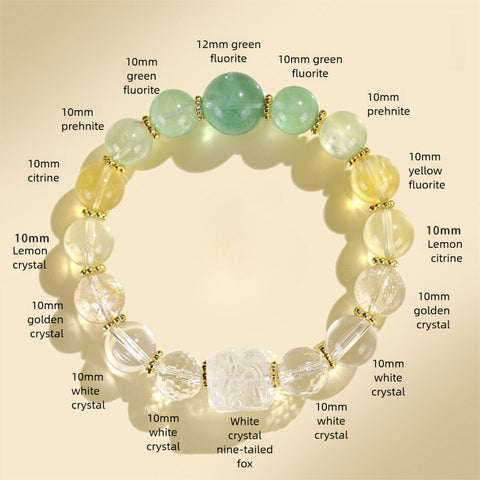 Nine-Tail Fox Duobao Bracelet – Natural Amethyst, Aquamarine & Crystal Beads Jewelry