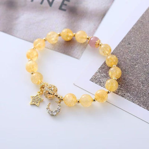 Ins - style Creative Design: Natural Golden Rutilated Quartz & Strawberry Quartz Bracelet with Zircon - set Beads