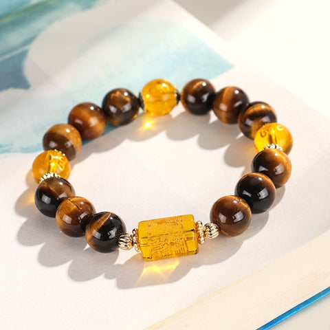 Blessed by Yellow God of Wealth Natural Yellow Tiger's Eye Stone Beaded Bracelet, a Charming and Fashion - versatile Jewelry for Women