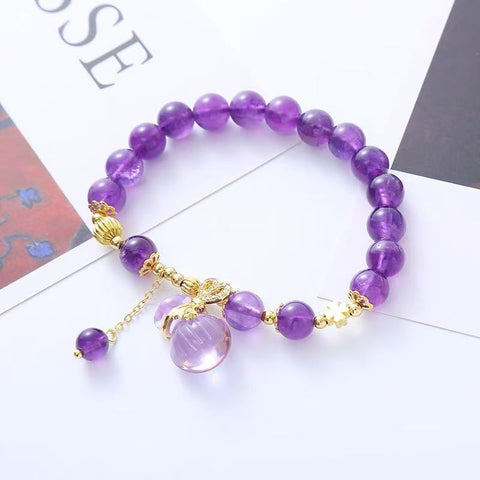 Natural Amethyst Bracelet - Ethnic - style Money - bag Pendant, Ideal Hand Jewelry for Female Friends