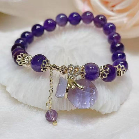 Natural Amethyst Bracelet - Ethnic - style Money - bag Pendant, Ideal Hand Jewelry for Female Friends