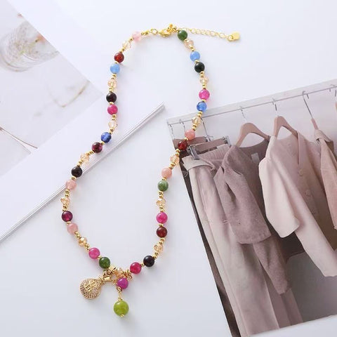 Summer Fresh & Adorable Chanel - style Colorful Tourmaline Necklace - In - style Korean - inspired Dopamine Collarbone Chain Jewelry