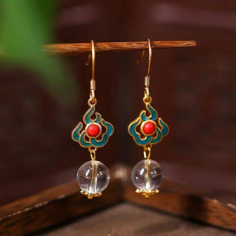 Handmade Natural Crystal Earrings – Original Retro Chinese Style with Elegant Luxury