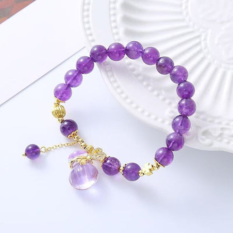Natural Amethyst Bracelet - Ethnic - style Money - bag Pendant, Ideal Hand Jewelry for Female Friends