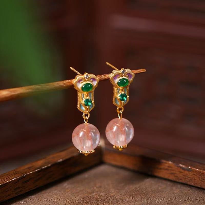 Handmade Natural Crystal Earrings – Original Retro Chinese Style with Elegant Luxury