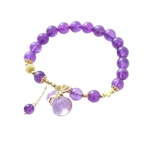 Natural Amethyst Bracelet - Ethnic - style Money - bag Pendant, Ideal Hand Jewelry for Female Friends