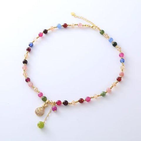 Summer Fresh & Adorable Chanel - style Colorful Tourmaline Necklace - In - style Korean - inspired Dopamine Collarbone Chain Jewelry