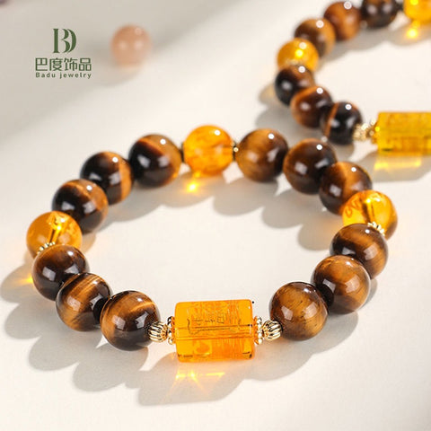 Blessed by Yellow God of Wealth Natural Yellow Tiger's Eye Stone Beaded Bracelet, a Charming and Fashion - versatile Jewelry for Women