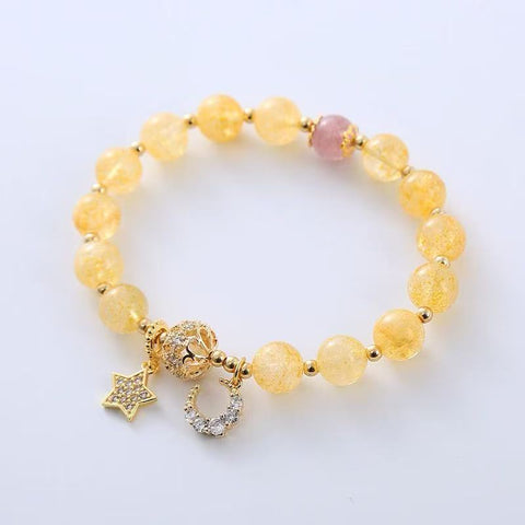 Ins - style Creative Design: Natural Golden Rutilated Quartz & Strawberry Quartz Bracelet with Zircon - set Beads