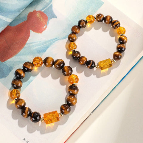 Blessed by Yellow God of Wealth Natural Yellow Tiger's Eye Stone Beaded Bracelet, a Charming and Fashion - versatile Jewelry for Women