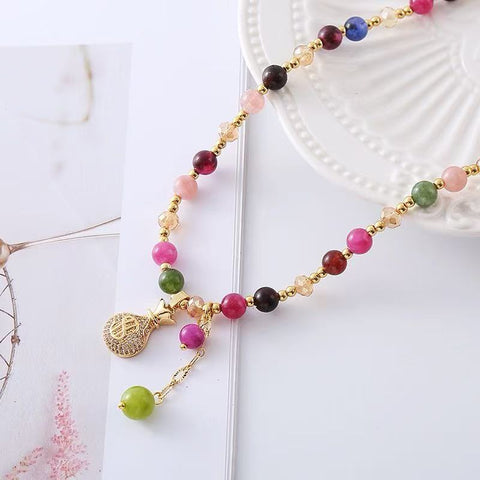 Summer Fresh & Adorable Chanel - style Colorful Tourmaline Necklace - In - style Korean - inspired Dopamine Collarbone Chain Jewelry