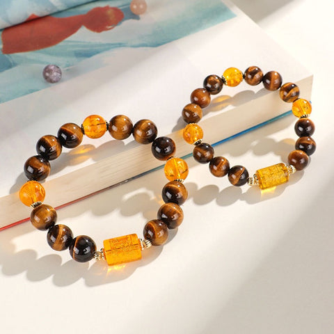 Blessed by Yellow God of Wealth Natural Yellow Tiger's Eye Stone Beaded Bracelet, a Charming and Fashion - versatile Jewelry for Women