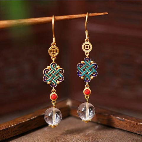 Handmade Natural Citrine Crystal Earrings – Original Retro Chinese Style with Elegant Luxury