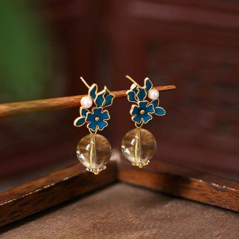 Handmade Natural Crystal Earrings – Original Retro Chinese Style with Elegant Luxury