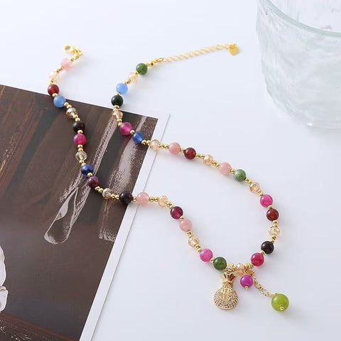 Summer Fresh & Adorable Chanel - style Colorful Tourmaline Necklace - In - style Korean - inspired Dopamine Collarbone Chain Jewelry