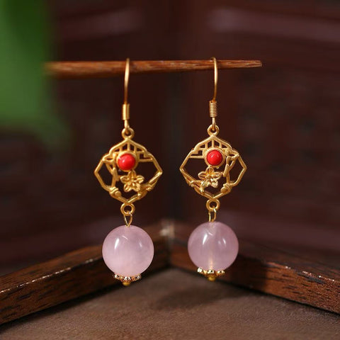 Natural Crystals Meet Chinese - style Trend: Hand - made Original Earrings in Retro Chinese Style with a Touch of Luxury