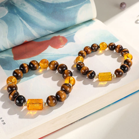 Blessed by Yellow God of Wealth Natural Yellow Tiger's Eye Stone Beaded Bracelet, a Charming and Fashion - versatile Jewelry for Women