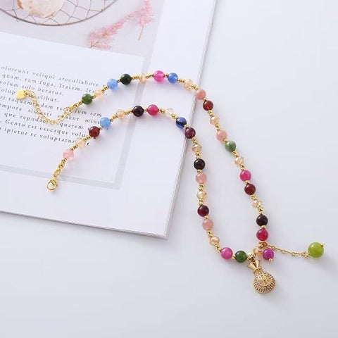 Summer Fresh & Adorable Chanel - style Colorful Tourmaline Necklace - In - style Korean - inspired Dopamine Collarbone Chain Jewelry