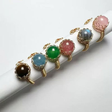 Hot - selling Natural Crystal Braided Large - bead Ring with Euro - American Design