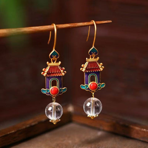 Handmade Natural Cleaar Quartz Crystal Earrings – Original Retro Chinese Style with Elegant Luxury