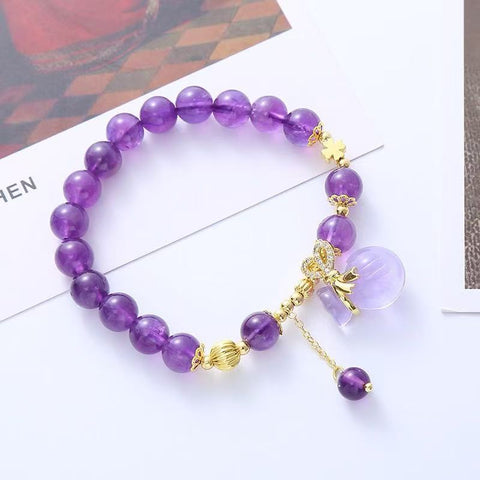 Natural Amethyst Bracelet - Ethnic - style Money - bag Pendant, Ideal Hand Jewelry for Female Friends