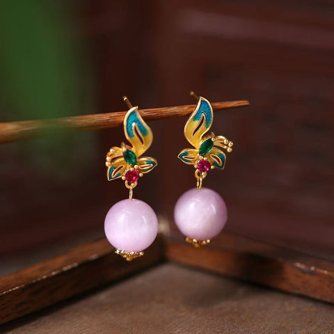 Natural Crystals Meet Chinese - style Trend: Hand - made Original Earrings in Retro Chinese Style with a Touch of Luxury
