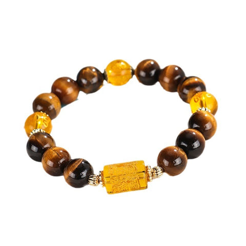 Blessed by Yellow God of Wealth Natural Yellow Tiger's Eye Stone Beaded Bracelet, a Charming and Fashion - versatile Jewelry for Women