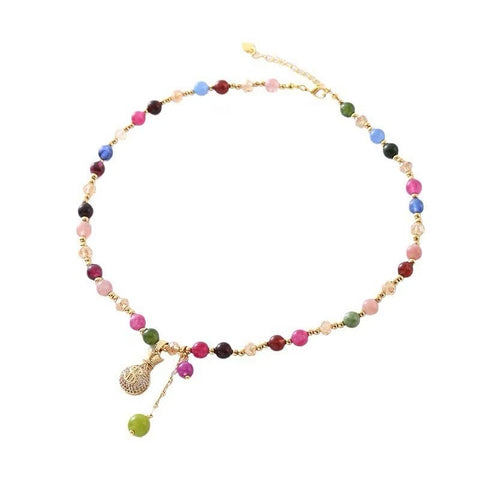 Summer Fresh & Adorable Chanel - style Colorful Tourmaline Necklace - In - style Korean - inspired Dopamine Collarbone Chain Jewelry