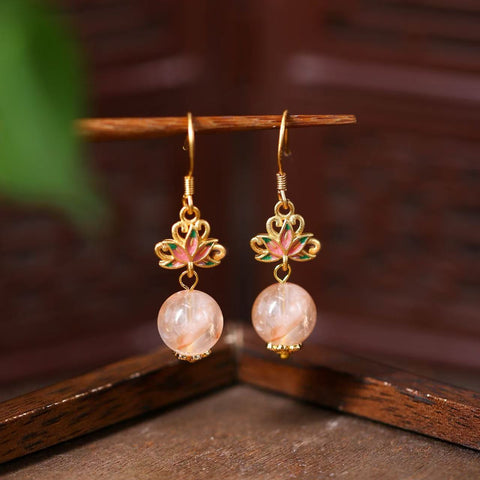 Handmade Natural Crystal Earrings – Original Retro Chinese Style with Elegant Luxury