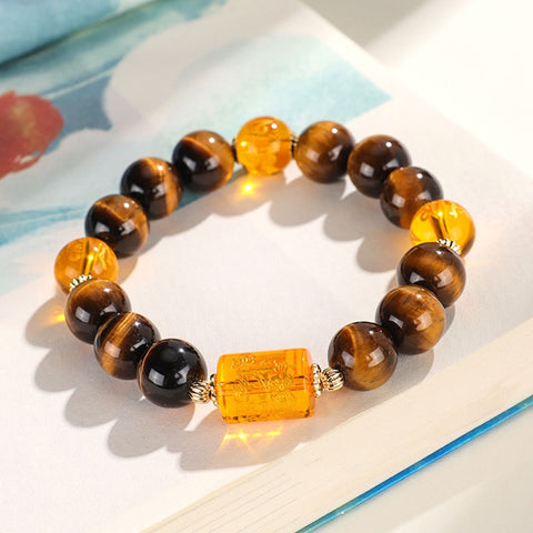 Blessed by Yellow God of Wealth Natural Yellow Tiger's Eye Stone Beaded Bracelet, a Charming and Fashion - versatile Jewelry for Women