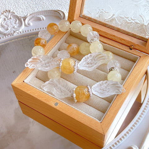 Rise to Riches Bracelet – Citrine, Yellow Pagoda Quartz, Clear Quartz Flower & Wing Beads