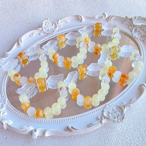 Rise to Riches Bracelet – Citrine, Yellow Pagoda Quartz, Clear Quartz Flower & Wing Beads