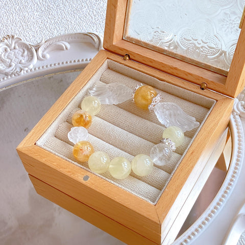 Rise to Riches Bracelet – Citrine, Yellow Pagoda Quartz, Clear Quartz Flower & Wing Beads