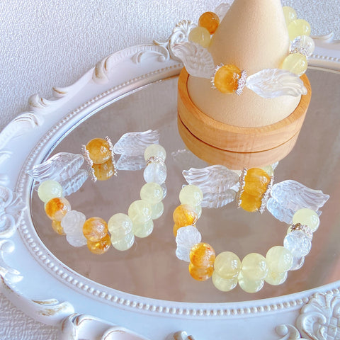 Rise to Riches Bracelet – Citrine, Yellow Pagoda Quartz, Clear Quartz Flower & Wing Beads