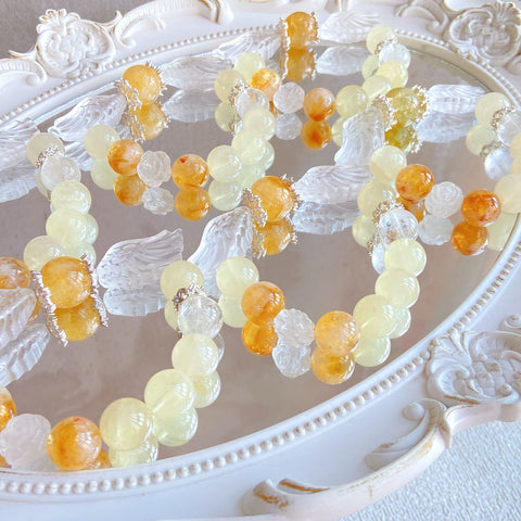 Rise to Riches Bracelet – Citrine, Yellow Pagoda Quartz, Clear Quartz Flower & Wing Beads