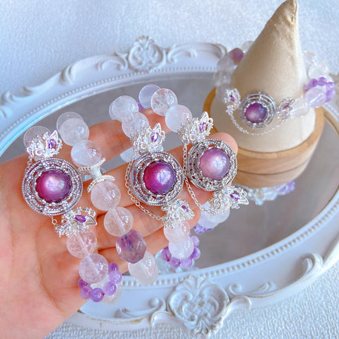 Milda Purple Butterfly Bracelet – Lepidolite, Clear Quartz & Purple Phantom Cut Beads, 12mm+ Enchanting Design