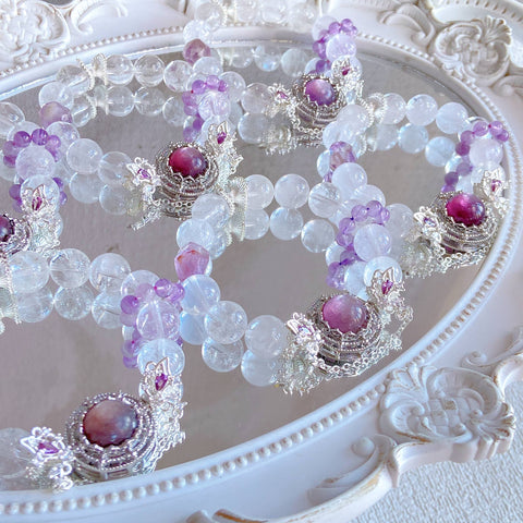 Milda Purple Butterfly Bracelet – Lepidolite, Clear Quartz & Purple Phantom Cut Beads, 12mm+ Enchanting Design