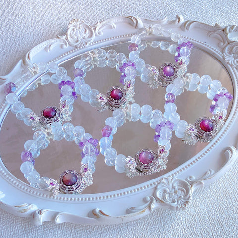 Milda Purple Butterfly Bracelet – Lepidolite, Clear Quartz & Purple Phantom Cut Beads, 12mm+ Enchanting Design