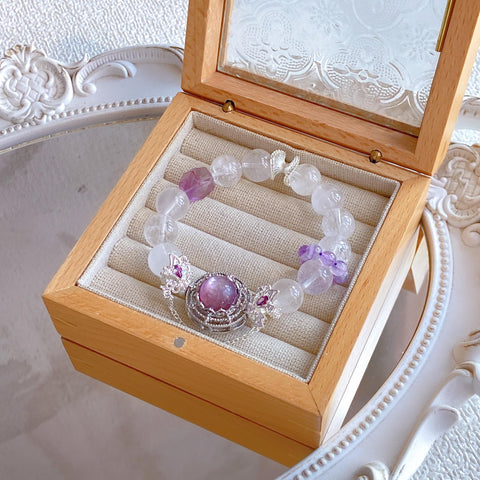 Milda Purple Butterfly Bracelet – Lepidolite, Clear Quartz & Purple Phantom Cut Beads, 12mm+ Enchanting Design