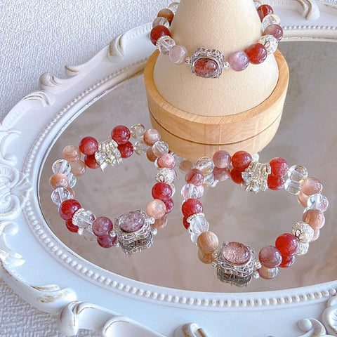 Sweetheart Berry Natural Crystal Set - Pink Purple Lepidolite & Cherry Star Cherry Starlight Strawberry Quartz & Clear Quartz- 10mm+ Sparkling Vitality Style