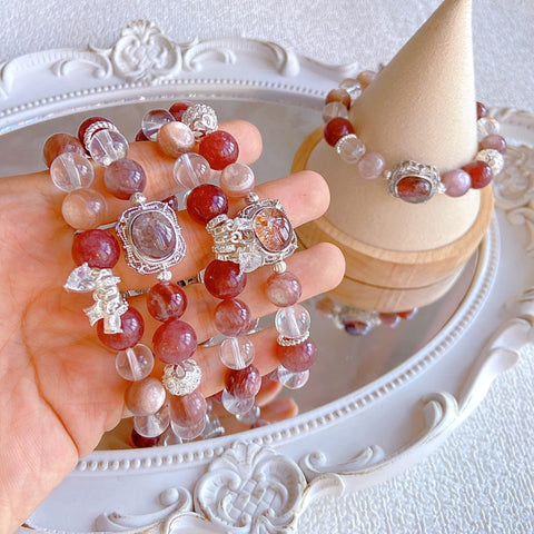 Sweetheart Berry Natural Crystal Set - Pink Purple Lepidolite & Cherry Star Cherry Starlight Strawberry Quartz & Clear Quartz- 10mm+ Sparkling Vitality Style