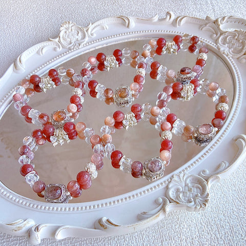 Sweetheart Berry Natural Crystal Set - Pink Purple Lepidolite & Cherry Star Cherry Starlight Strawberry Quartz & Clear Quartz- 10mm+ Sparkling Vitality Style