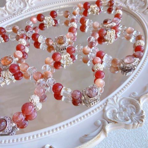 Sweetheart Berry Natural Crystal Set - Pink Purple Lepidolite & Cherry Star Cherry Starlight Strawberry Quartz & Clear Quartz- 10mm+ Sparkling Vitality Style