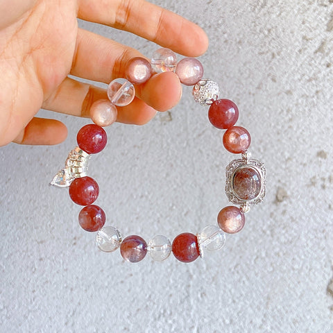 Sweetheart Berry Natural Crystal Set - Pink Purple Lepidolite & Cherry Star Cherry Starlight Strawberry Quartz & Clear Quartz- 10mm+ Sparkling Vitality Style