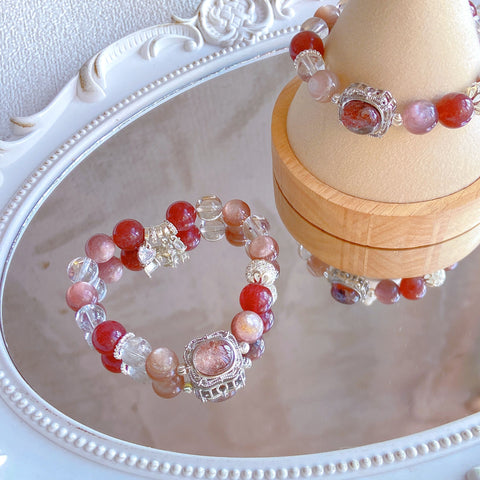 Sweetheart Berry Natural Crystal Set - Pink Purple Lepidolite & Cherry Star Cherry Starlight Strawberry Quartz & Clear Quartz- 10mm+ Sparkling Vitality Style