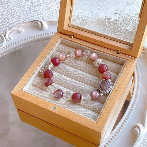 Sweetheart Berry Natural Crystal Set - Pink Purple Lepidolite & Cherry Star Cherry Starlight Strawberry Quartz & Clear Quartz- 10mm+ Sparkling Vitality Style