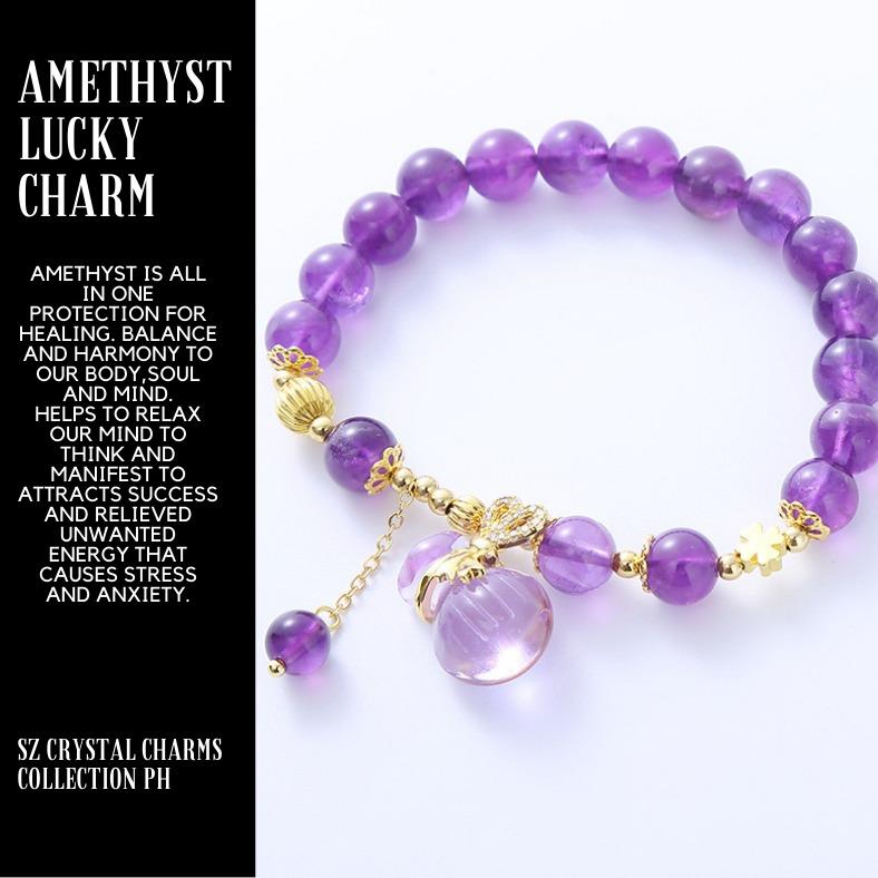Natural Amethyst Bracelet - Ethnic - style Money - bag Pendant, Ideal Hand Jewelry for Female Friends